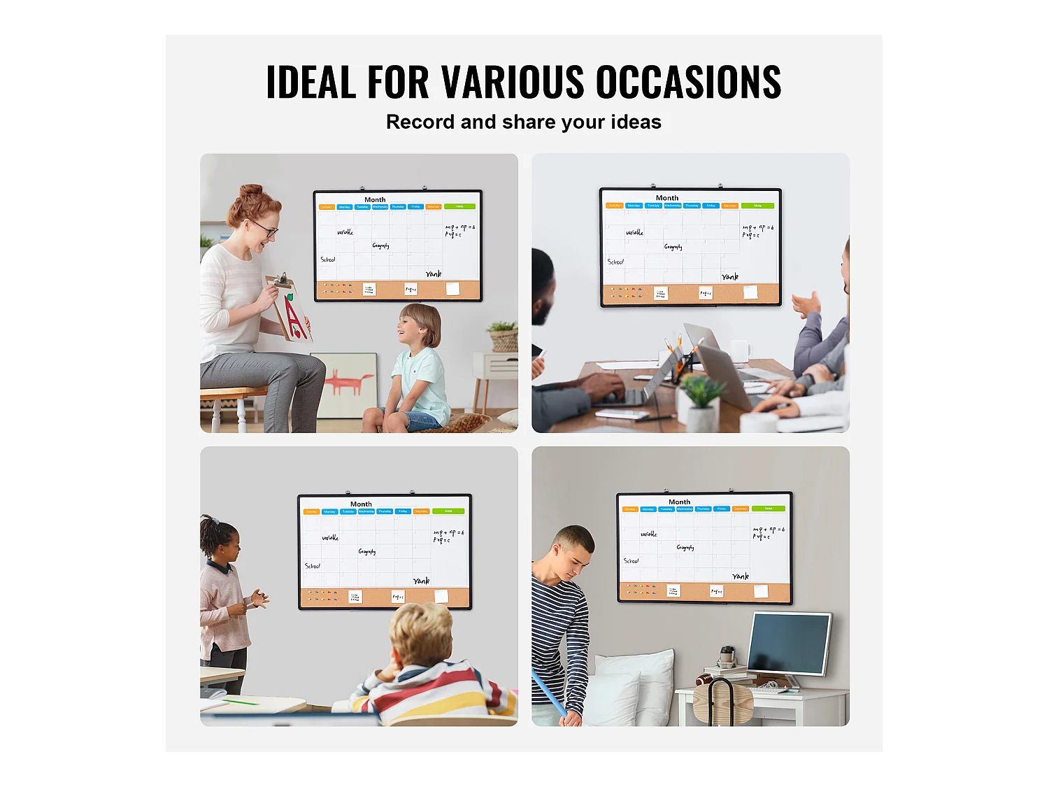 Tableau en Liège SucceBuy 91.44cm x 60.96cm Calendario Mensile Lavagna Bianca e Bacheca in Sughero Combo per Casa, Ufficio