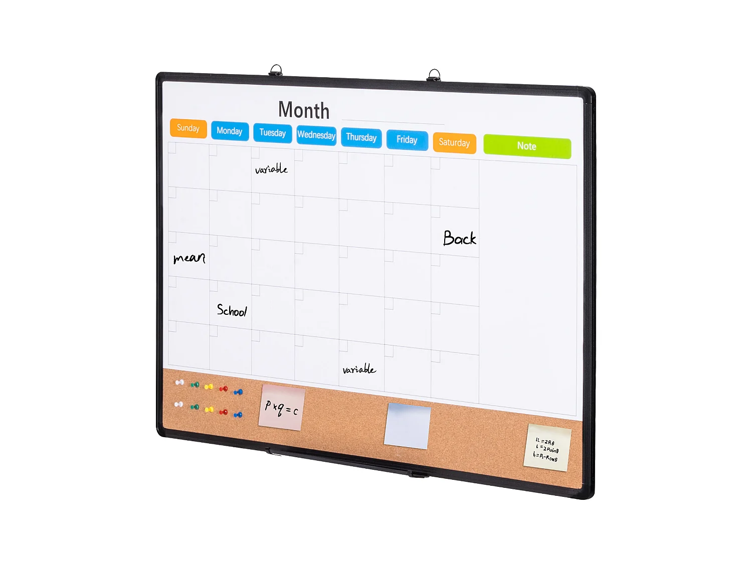 Tableau en Liège SucceBuy 91.44cm x 60.96cm Calendario Mensile Lavagna Bianca e Bacheca in Sughero Combo per Casa, Ufficio