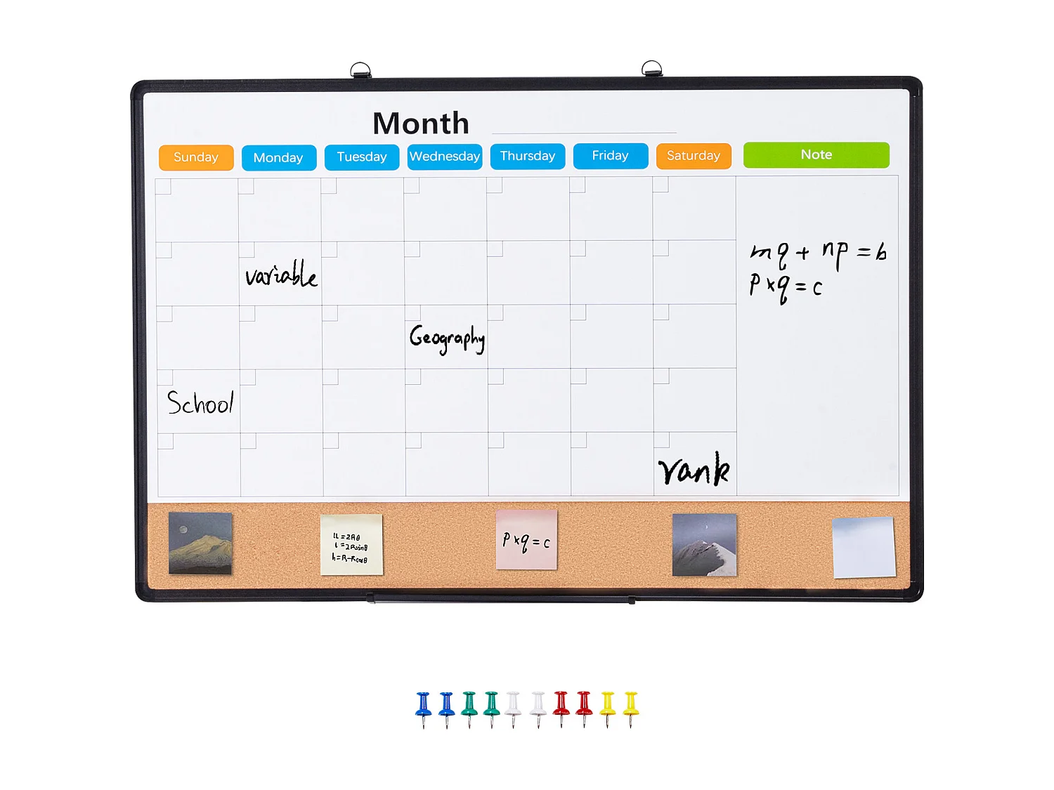 Tableau en Liège SucceBuy 91.44cm x 60.96cm Calendario Mensile Lavagna Bianca e Bacheca in Sughero Combo per Casa, Ufficio