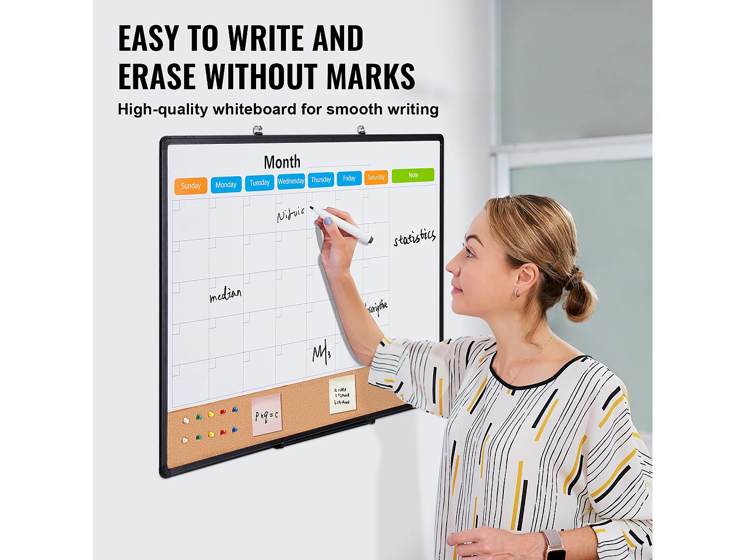 Tableau en Liège SucceBuy 91.44cm x 60.96cm Calendario Mensile Lavagna Bianca e Bacheca in Sughero Combo per Casa, Ufficio