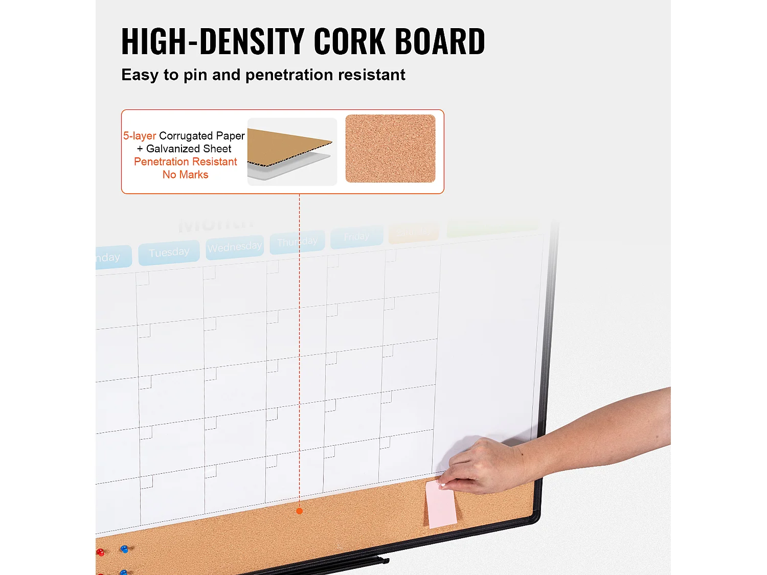 Tableau en Liège SucceBuy 91.44cm x 60.96cm Calendario Mensile Lavagna Bianca e Bacheca in Sughero Combo per Casa, Ufficio