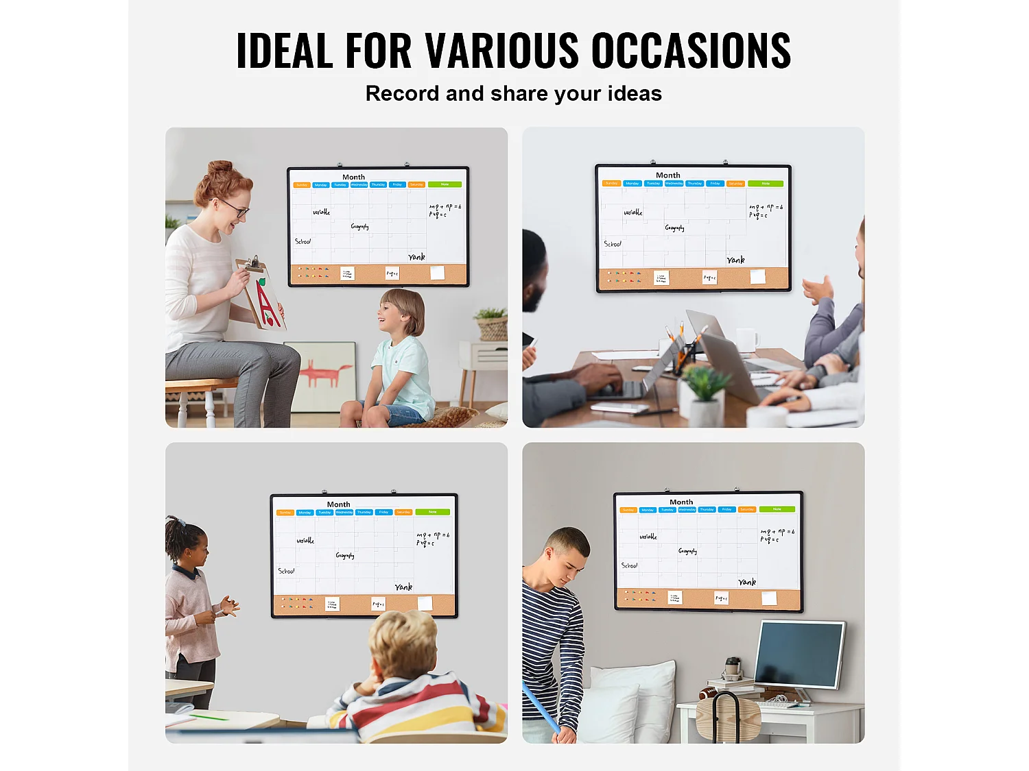 Tableau en Liège SucceBuy 91.44cm x 60.96cm Calendario Mensile Lavagna Bianca e Bacheca in Sughero Combo per Casa, Ufficio