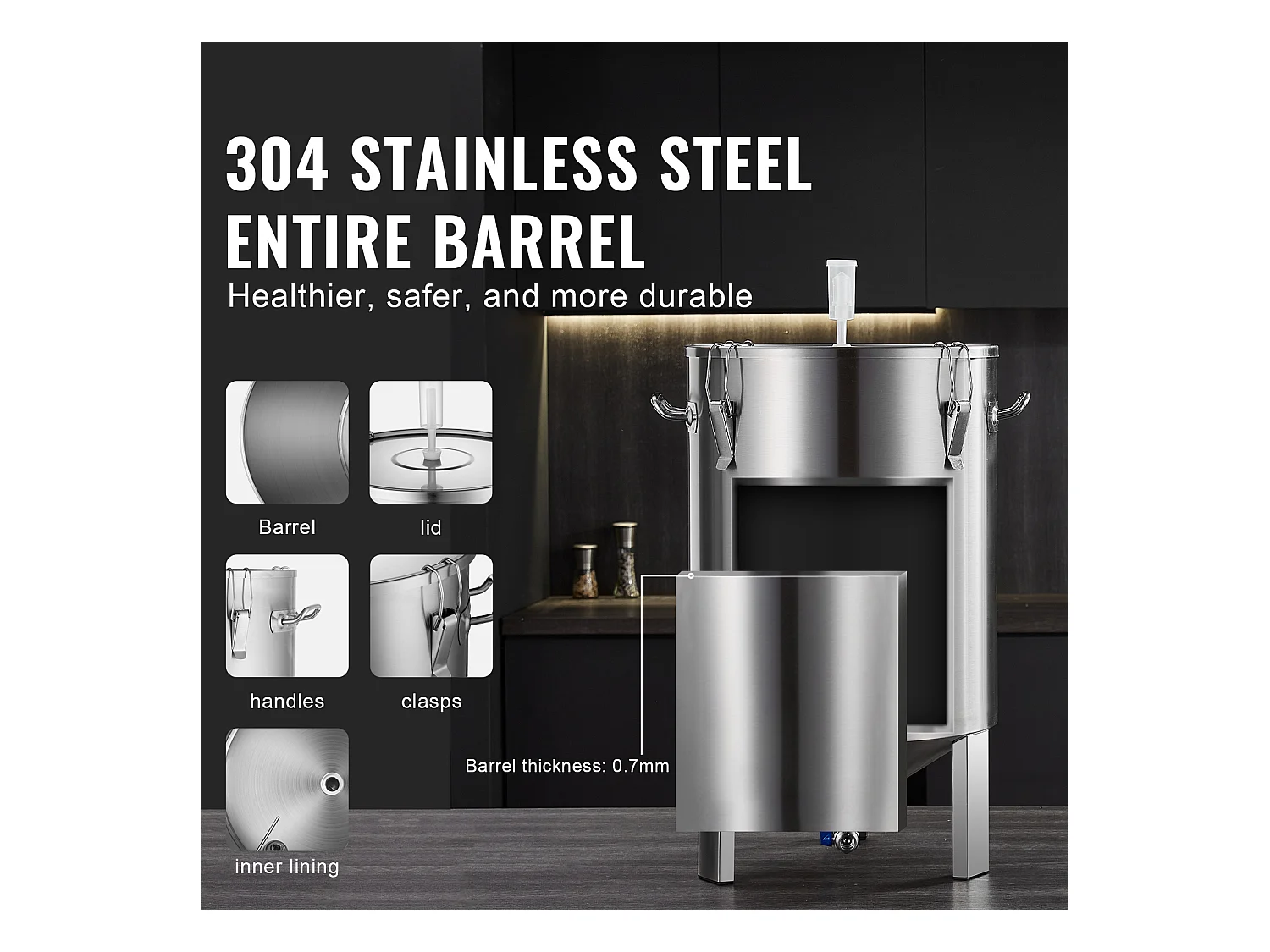 Cuve de Brassage, SucceBuy Ensemble de Cuve de Brassage Maison en Acier Inoxydable de 60 L avec Fermenteur de Bière