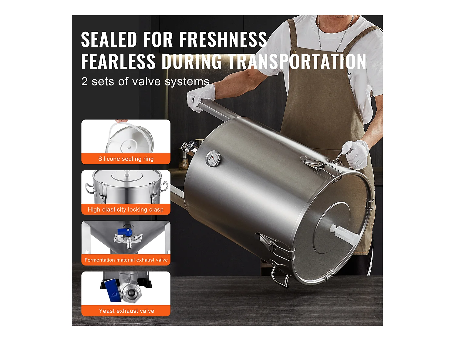 Cuve de Brassage, SucceBuy Ensemble de Cuve de Brassage Maison en Acier Inoxydable de 60 L avec Fermenteur de Bière