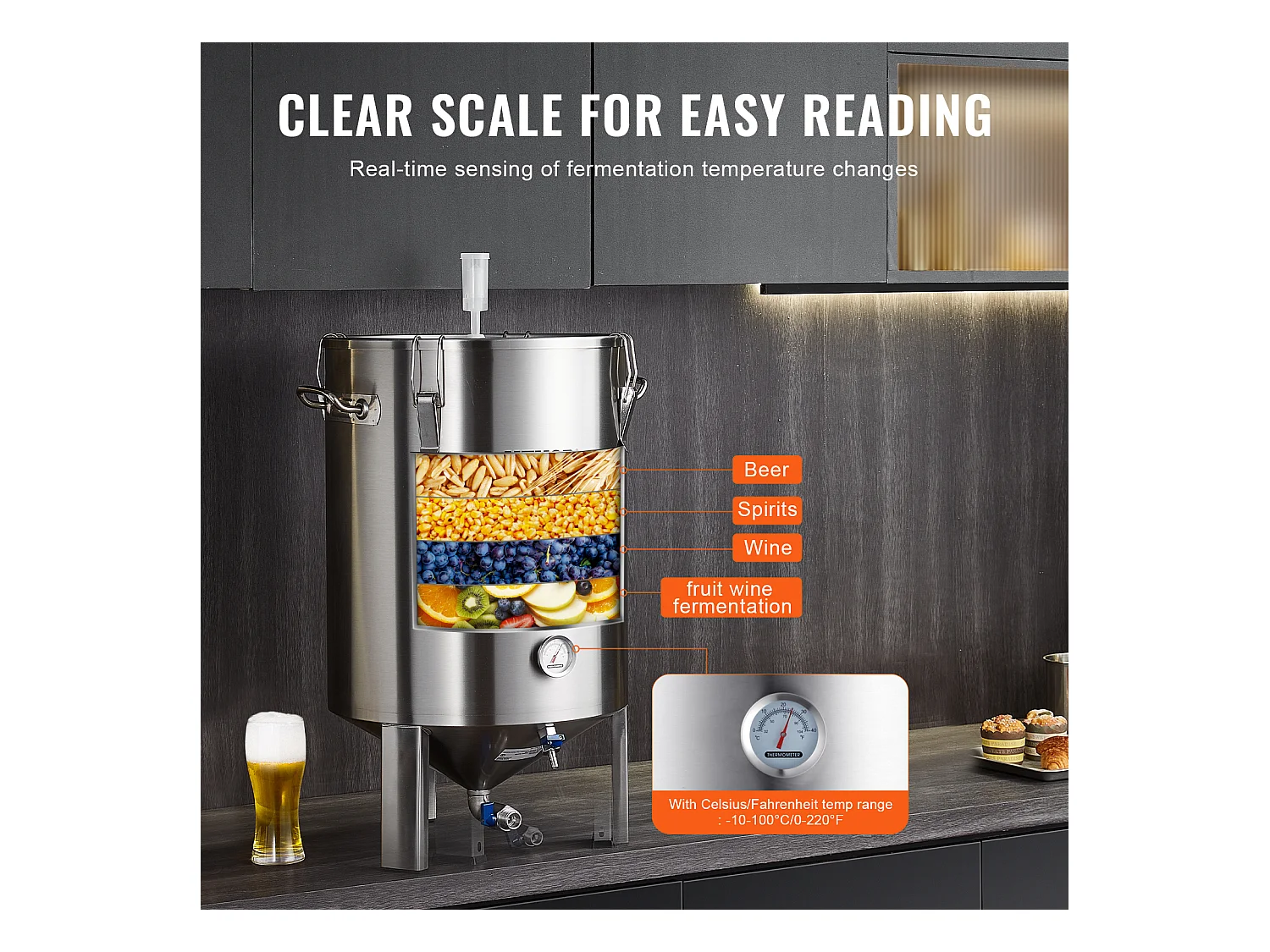 Cuve de Brassage, SucceBuy Ensemble de Cuve de Brassage Maison en Acier Inoxydable de 60 L avec Fermenteur de Bière