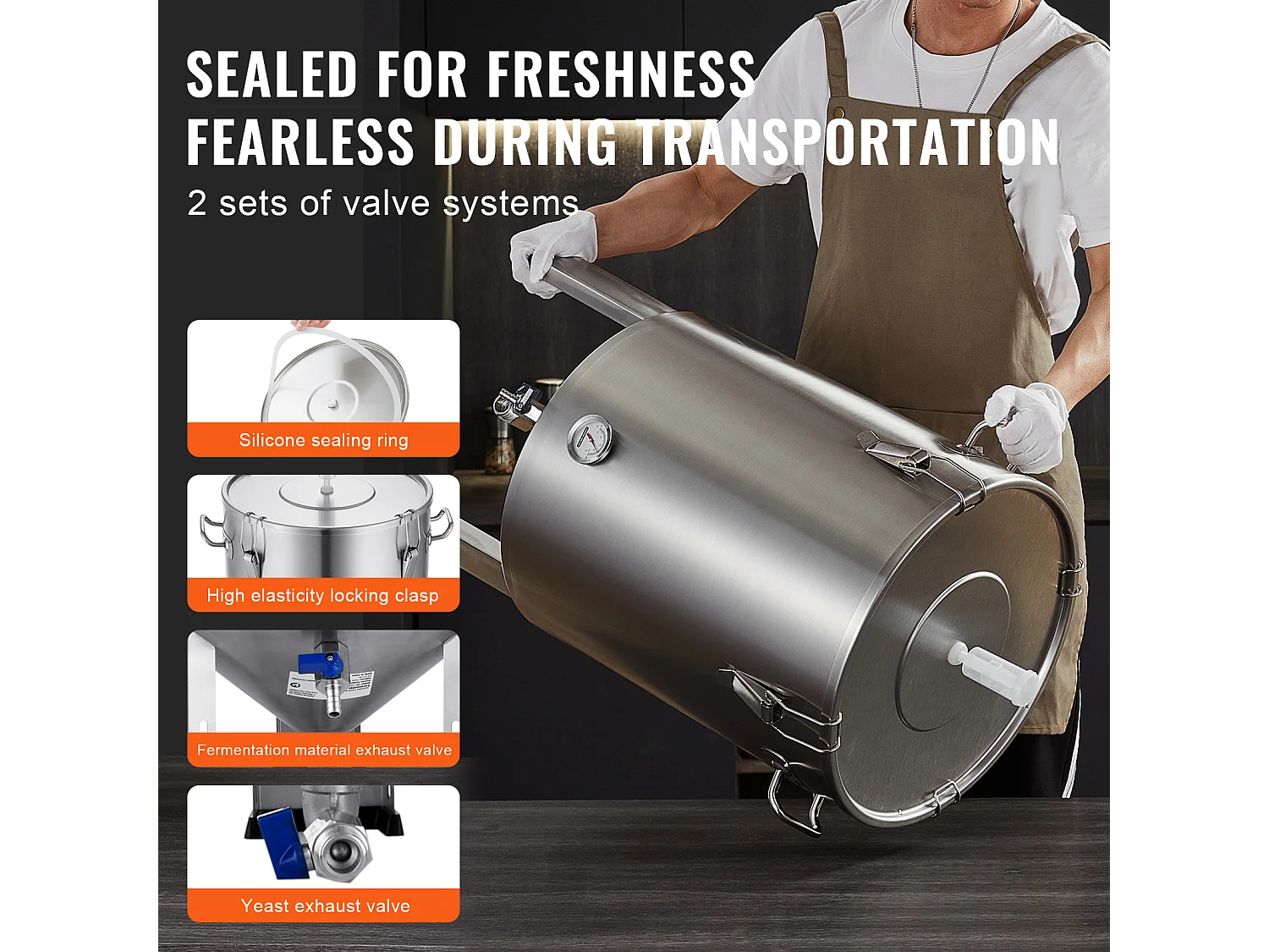 Cuve de Brassage, SucceBuy Ensemble de Cuve de Brassage Maison en Acier Inoxydable de 60 L avec Fermenteur de Bière