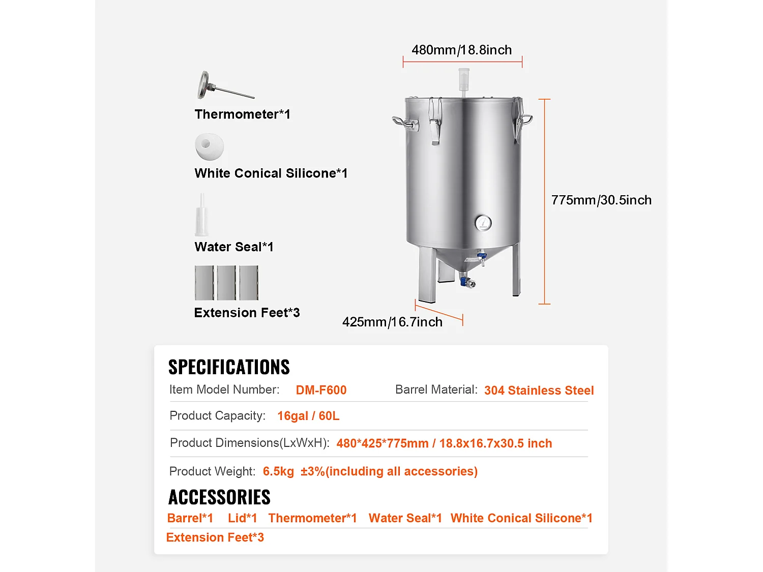 Brouwtank, SucceBuy 60-L Roestvrijstalen Thuisbrouwtankset met Bierfermentor