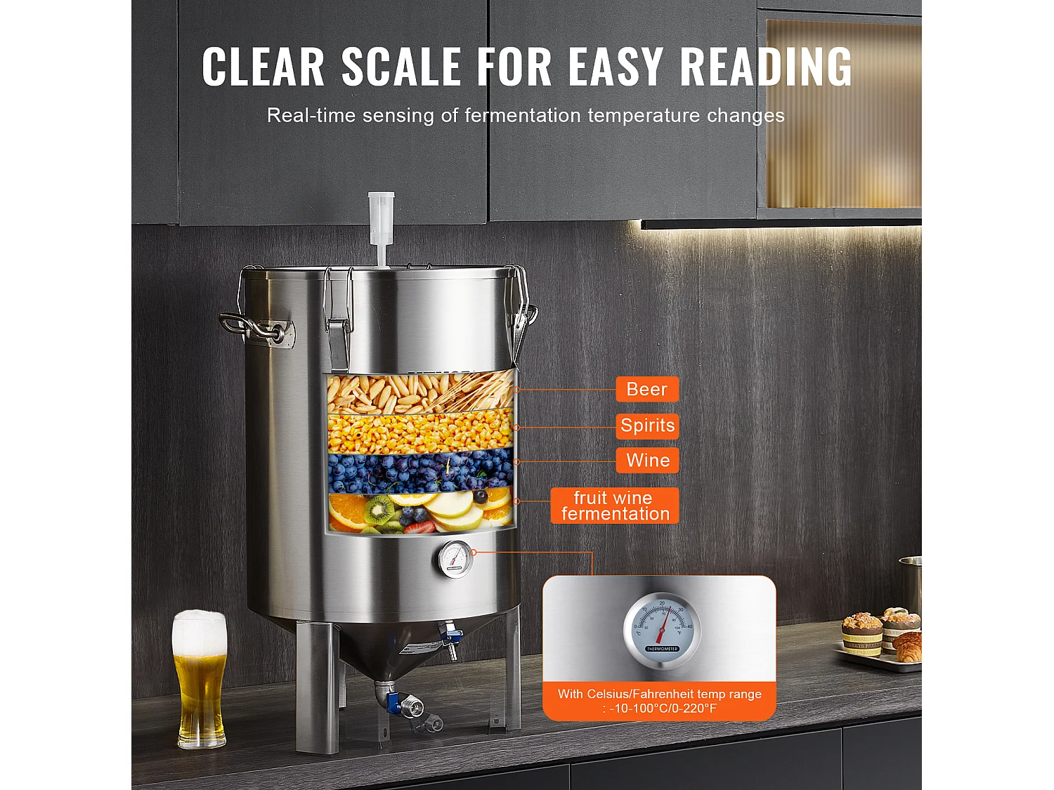 Brouwtank, SucceBuy 60-L Roestvrijstalen Thuisbrouwtankset met Bierfermentor
