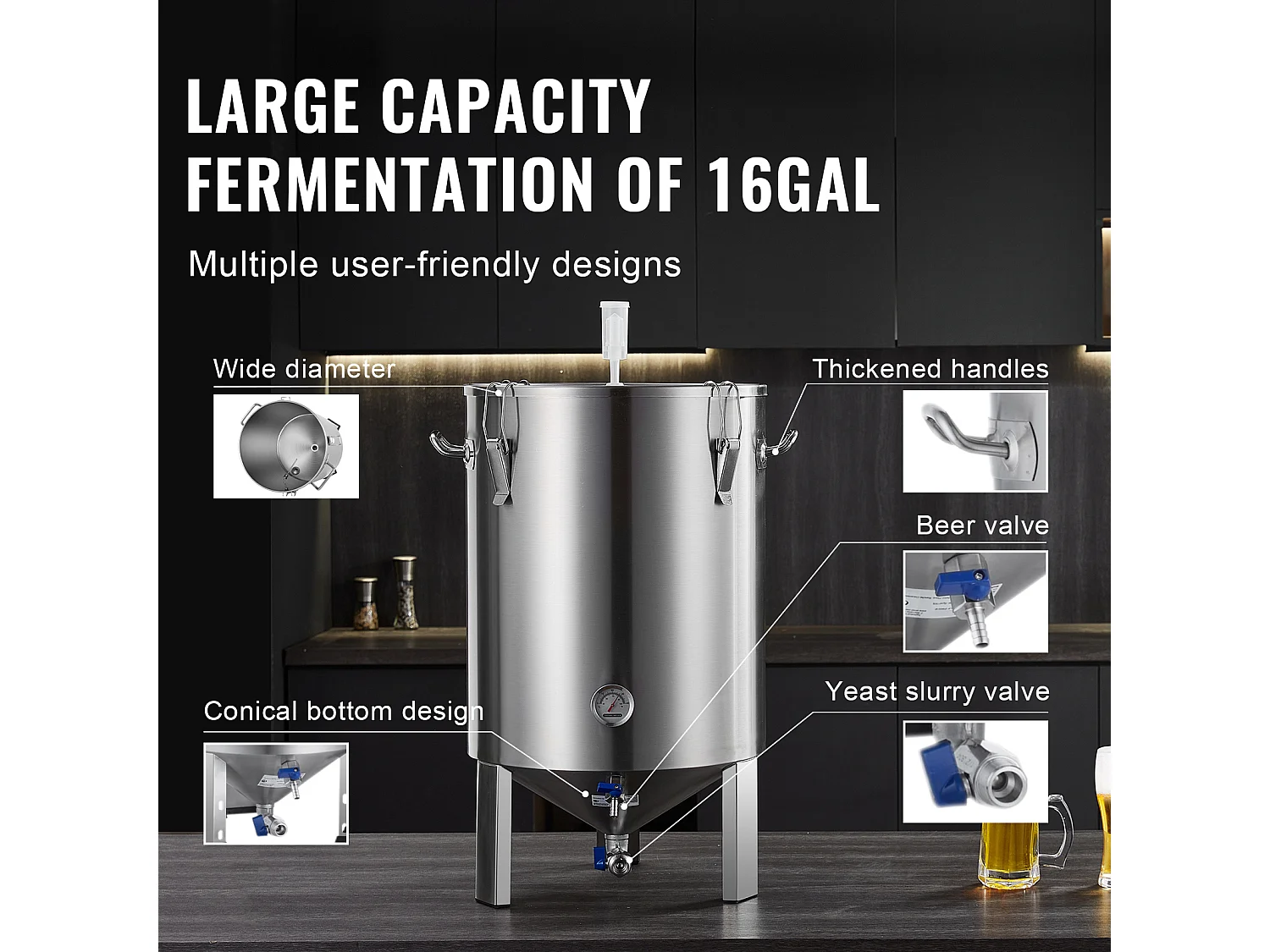 Brouwtank, SucceBuy 60-L Roestvrijstalen Thuisbrouwtankset met Bierfermentor