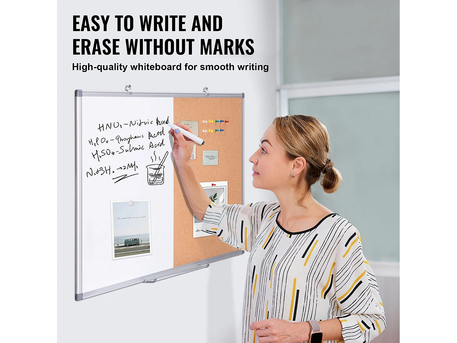 Tablero de Corcho SucceBuy Pizarra Blanca y Tablero de Corcho de 92 cm × 61 cm, Combo 2 en 1 Magnético, Lavable, Seco y de Montaje en Pared para el Hogar