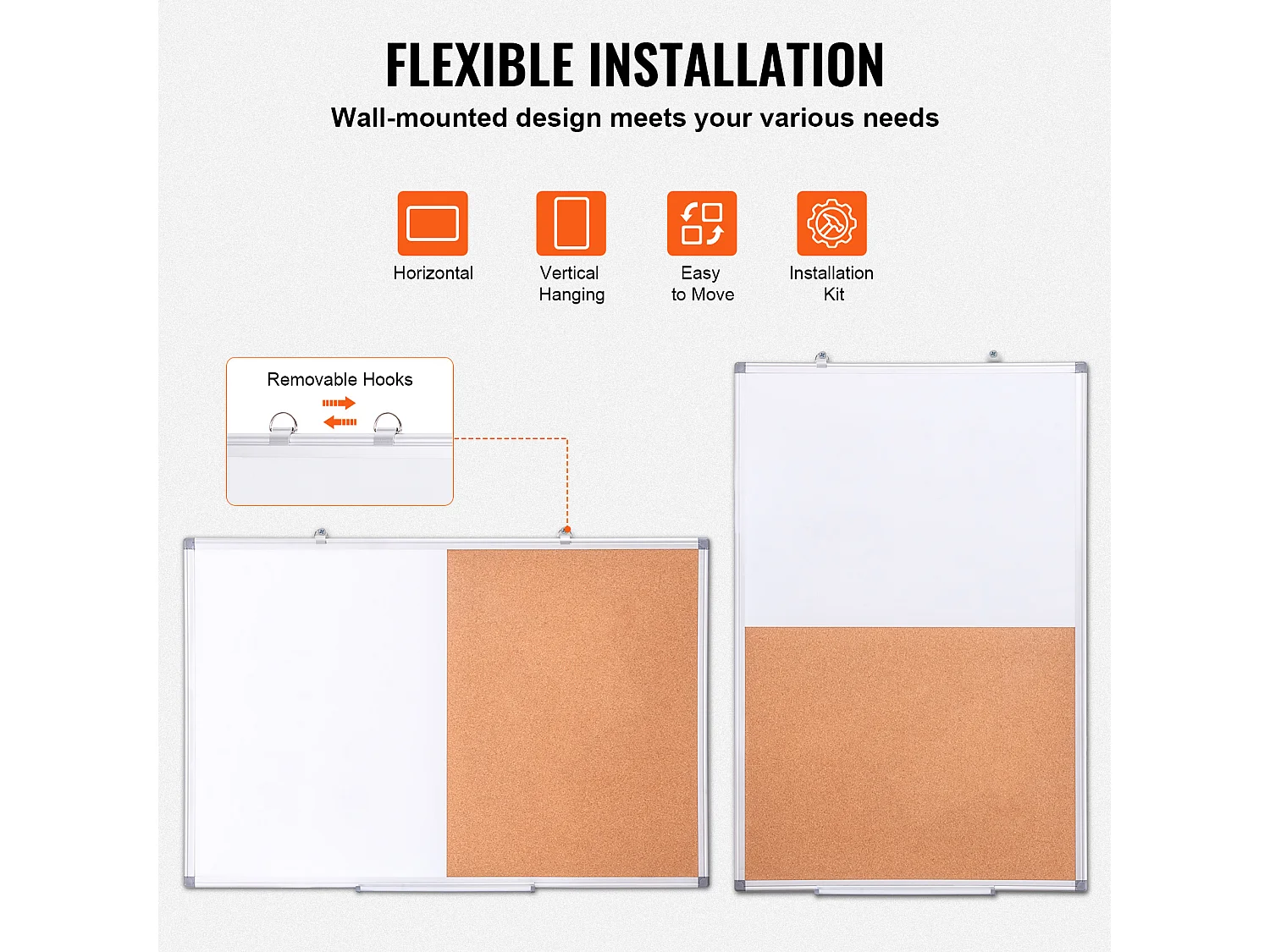 Tablero de Corcho SucceBuy Pizarra Blanca y Tablero de Corcho de 92 cm × 61 cm, Combo 2 en 1 Magnético, Lavable, Seco y de Montaje en Pared para el Hogar