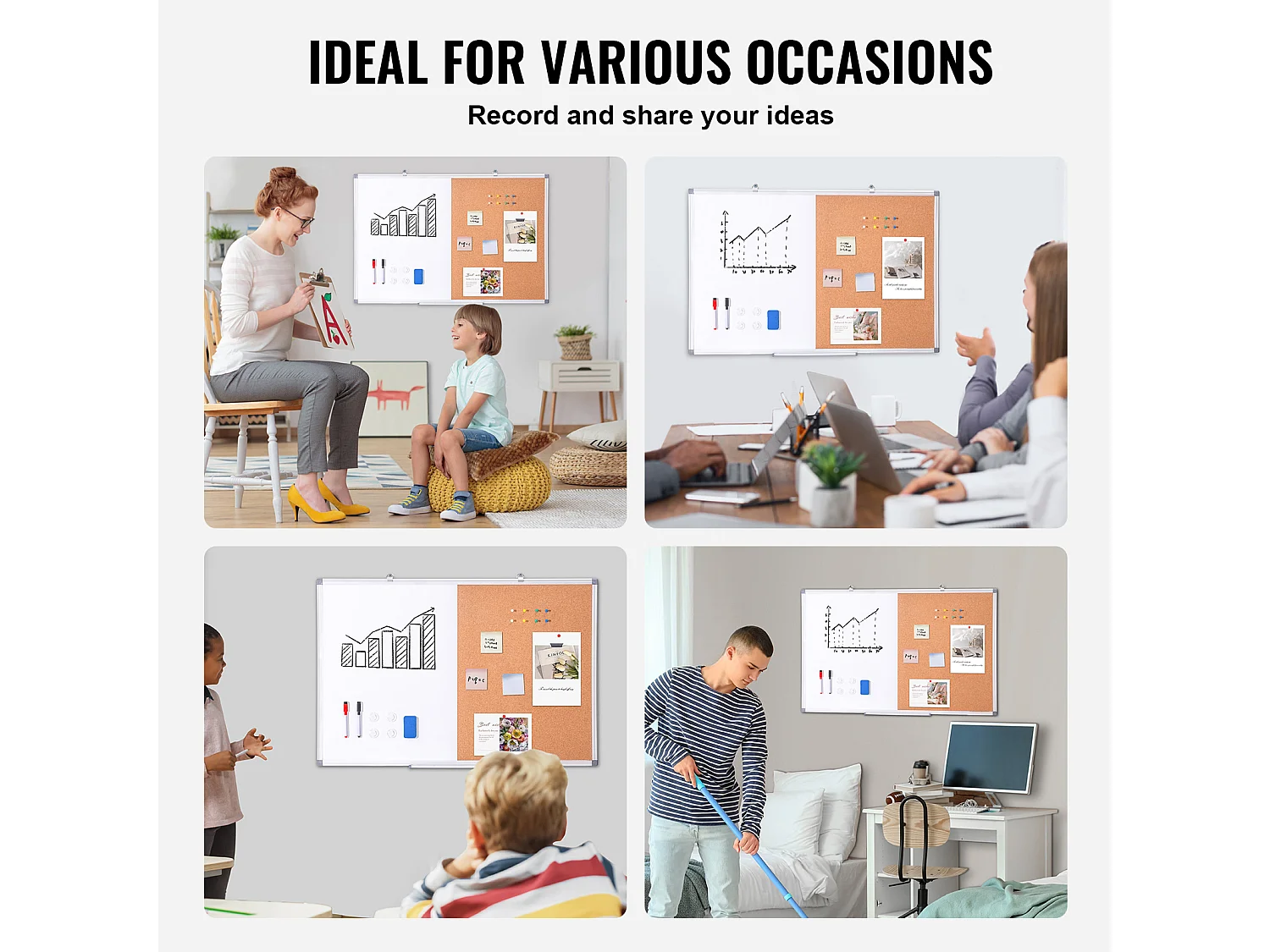 Tablero de Corcho SucceBuy Pizarra Blanca y Tablero de Corcho de 92 cm × 61 cm, Combo 2 en 1 Magnético, Lavable, Seco y de Montaje en Pared para el Hogar