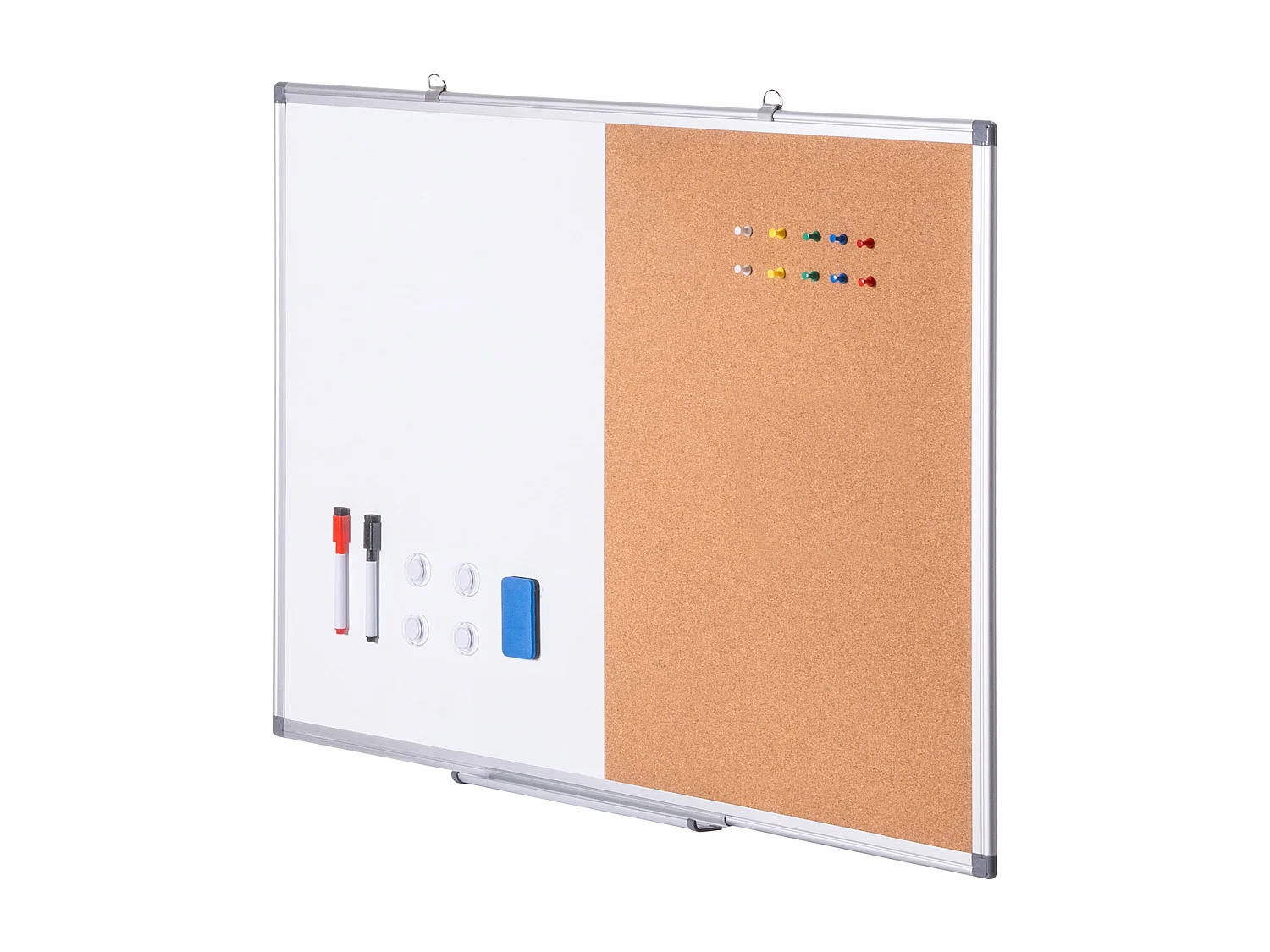 Tablero de Corcho SucceBuy Pizarra Blanca y Tablero de Corcho de 92 cm × 61 cm, Combo 2 en 1 Magnético, Lavable, Seco y de Montaje en Pared para el Hogar