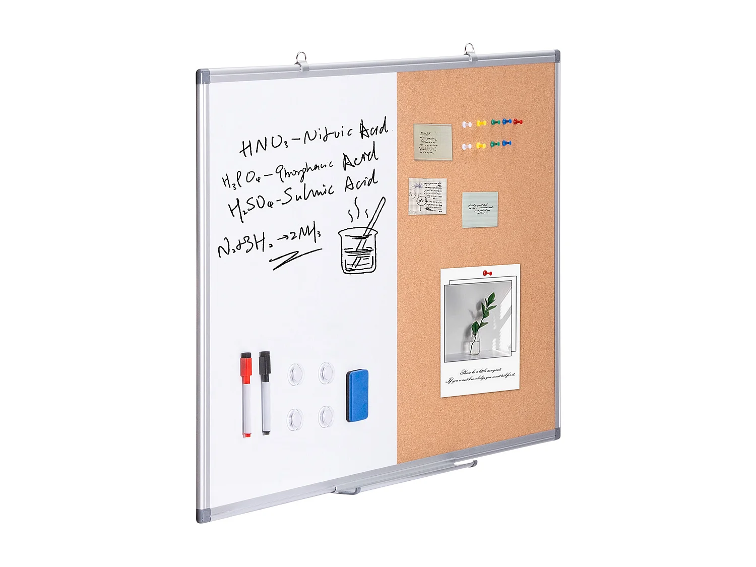 Tablero de Corcho SucceBuy Pizarra Blanca y Tablero de Corcho de 92 cm × 61 cm, Combo 2 en 1 Magnético, Lavable, Seco y de Montaje en Pared para el Hogar