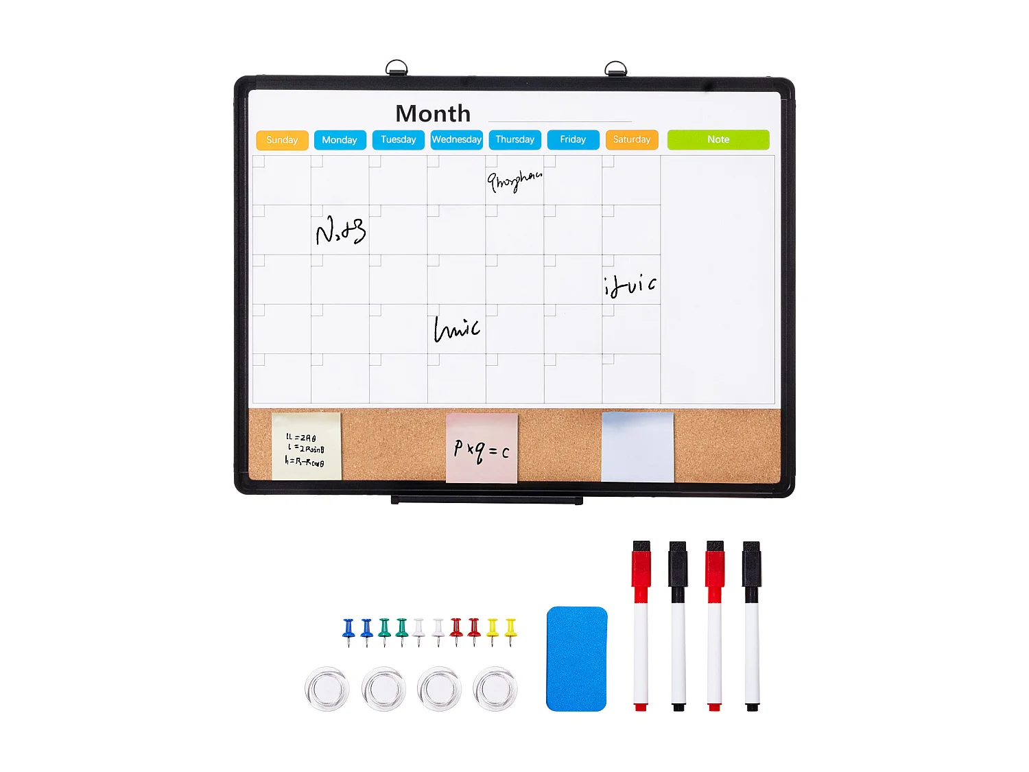 Tablica Korkowa SucceBuy 60,96 cm x 45,72 cm Miesięczny Kalendarz, Tablica Biała i Tablica Korkowa Combo do Domu, Biura