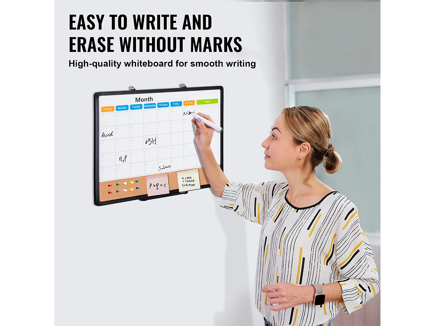 Tablica Korkowa SucceBuy 60,96 cm x 45,72 cm Miesięczny Kalendarz, Tablica Biała i Tablica Korkowa Combo do Domu, Biura