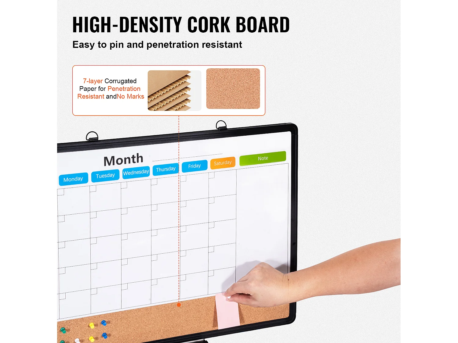 Tablica Korkowa SucceBuy 60,96 cm x 45,72 cm Miesięczny Kalendarz, Tablica Biała i Tablica Korkowa Combo do Domu, Biura