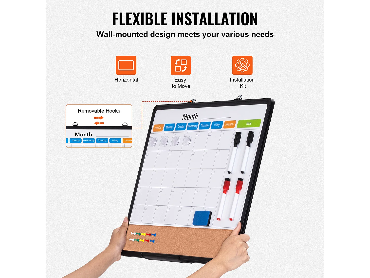 Tablica Korkowa SucceBuy 60,96 cm x 45,72 cm Miesięczny Kalendarz, Tablica Biała i Tablica Korkowa Combo do Domu, Biura