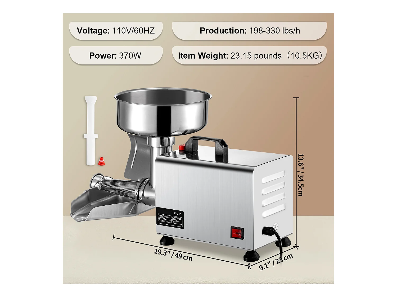 Espremedor De Tomates Elétrico SucceBuy Espremedor De Tomates Elétrico 370 W, Picadora Em Aço Inoxidável, Peneira Alimentar E Máquina De Molho