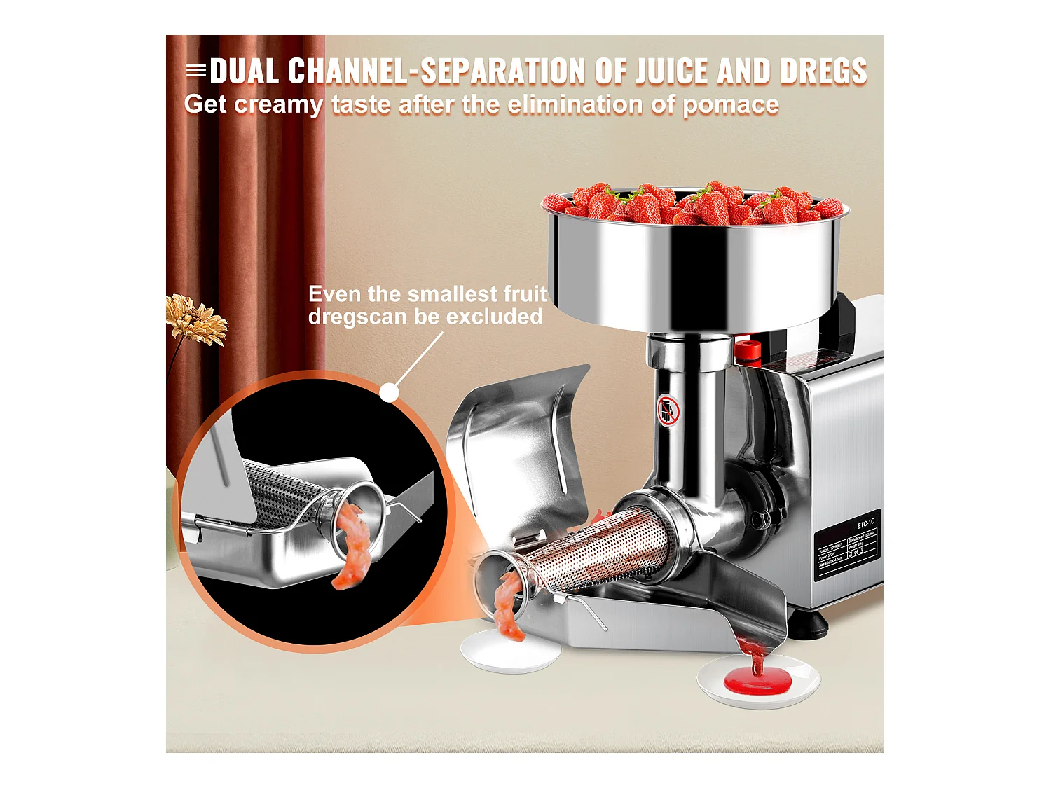 Espremedor De Tomates Elétrico SucceBuy Espremedor De Tomates Elétrico 370 W, Picadora Em Aço Inoxidável, Peneira Alimentar E Máquina De Molho