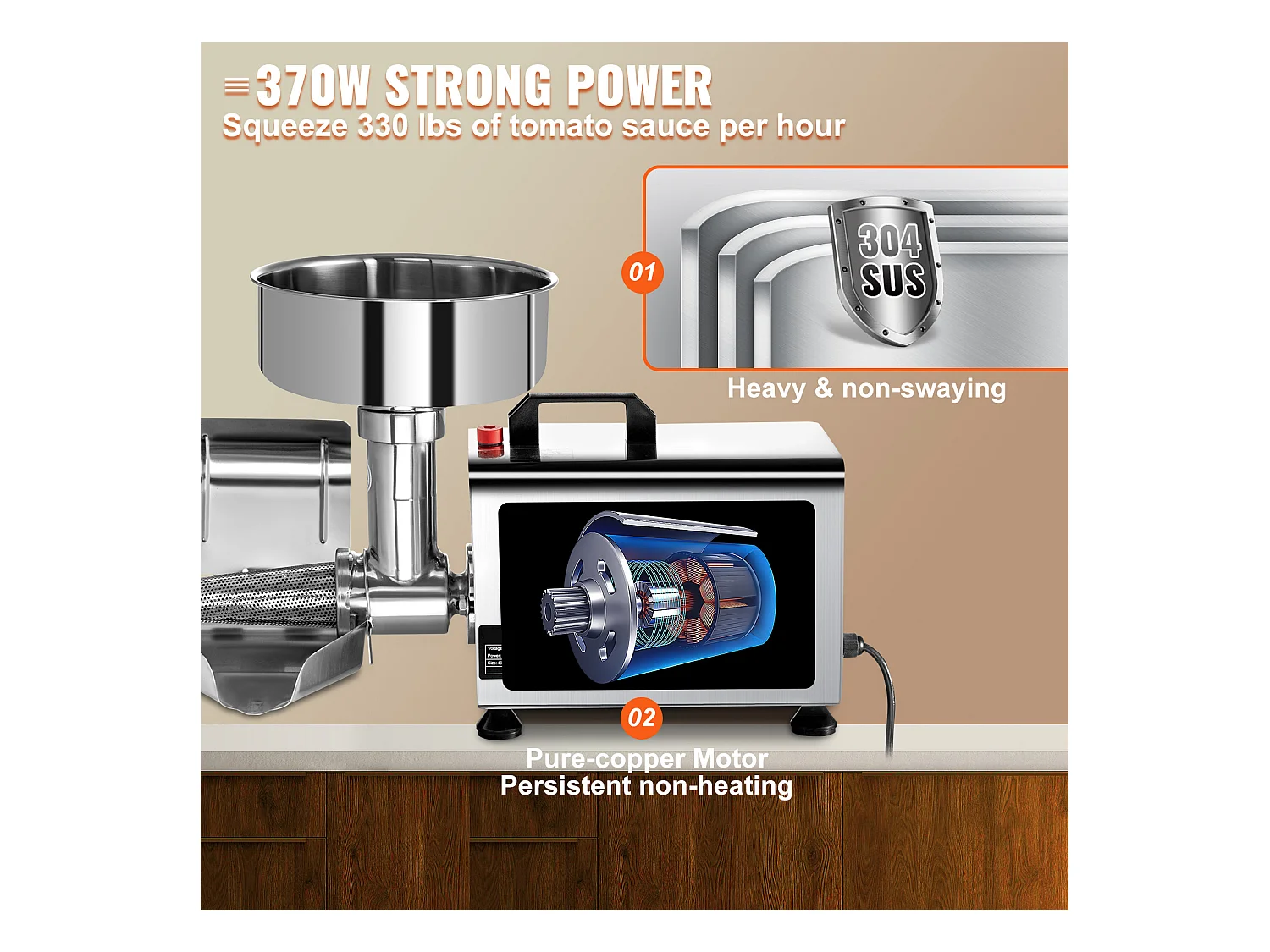 Espremedor De Tomates Elétrico SucceBuy Espremedor De Tomates Elétrico 370 W, Picadora Em Aço Inoxidável, Peneira Alimentar E Máquina De Molho