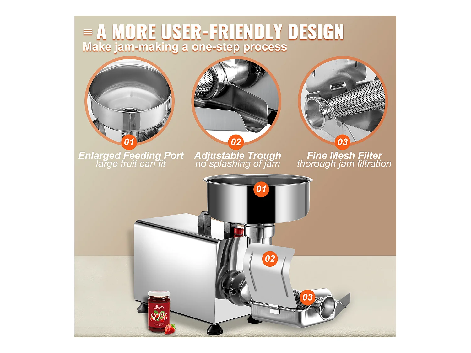 Espremedor De Tomates Elétrico SucceBuy Espremedor De Tomates Elétrico 370 W, Picadora Em Aço Inoxidável, Peneira Alimentar E Máquina De Molho