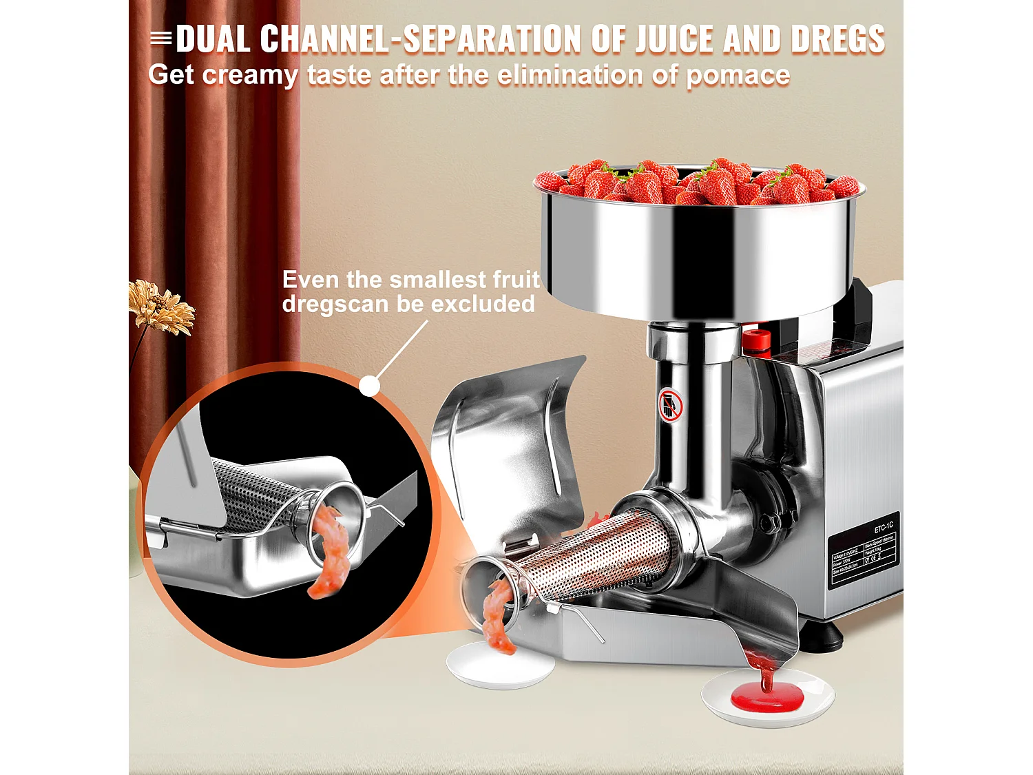 Presse Tomates électrique SucceBuy Passoire à Tomates électrique 370 W, Fraiseuse en Acier Inoxydable, Passoire Alimentaire et Machine à Sauce