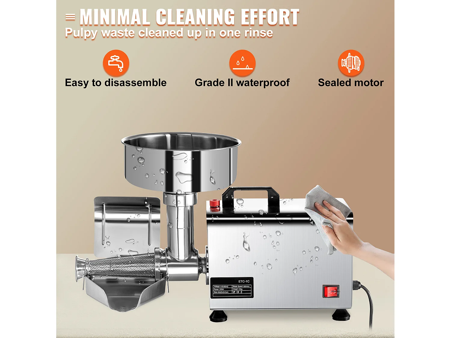 Presse Tomates électrique SucceBuy Passoire à Tomates électrique 370 W, Fraiseuse en Acier Inoxydable, Passoire Alimentaire et Machine à Sauce