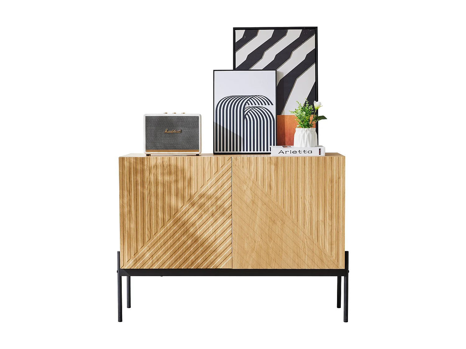 Commode avec 2 portes et 1 tiroir, design minimaliste, en bois, noir et naturel (100x40x75 cm)