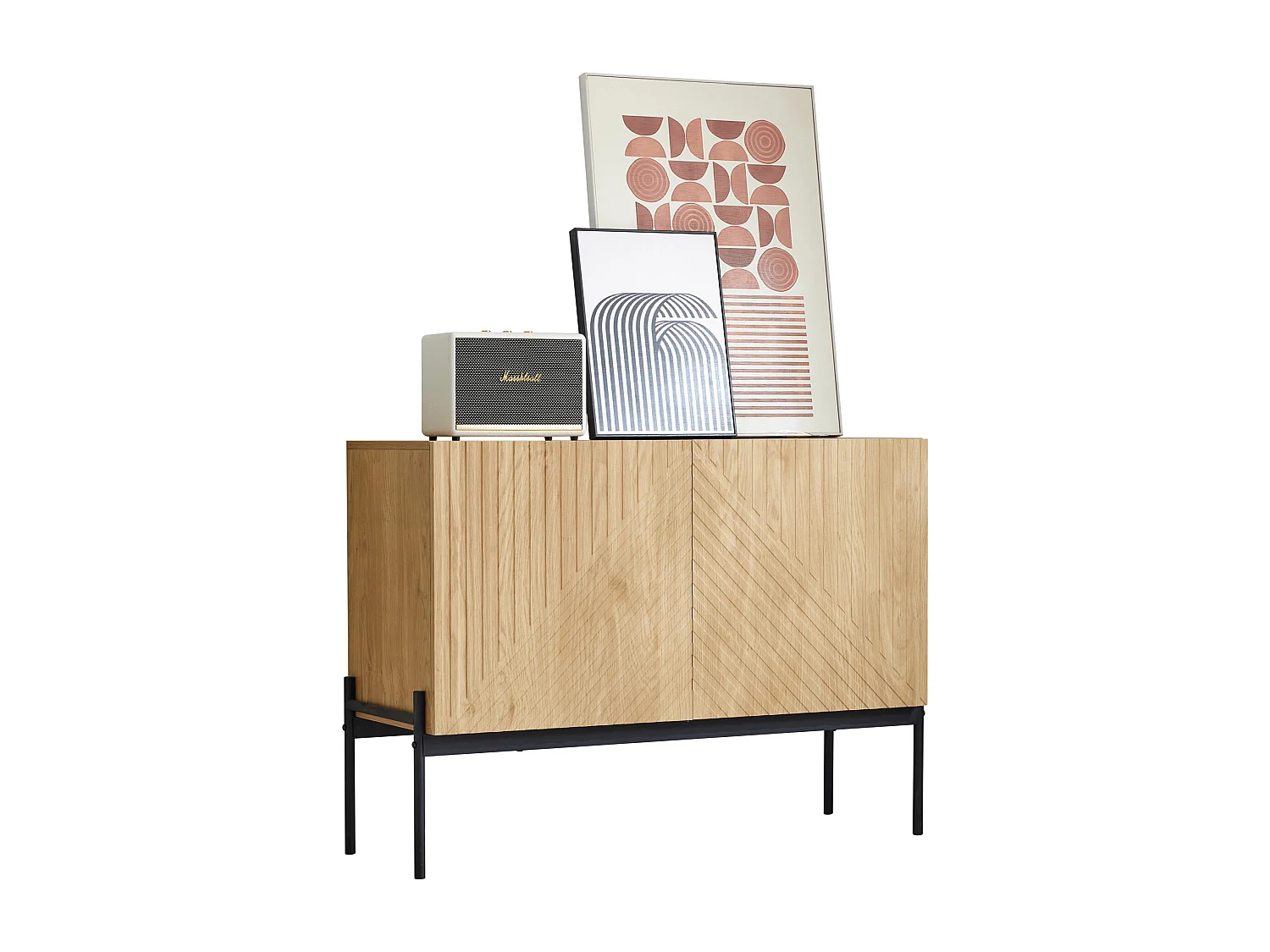 Commode avec 2 portes et 1 tiroir, design minimaliste, en bois, noir et naturel (100x40x75 cm)