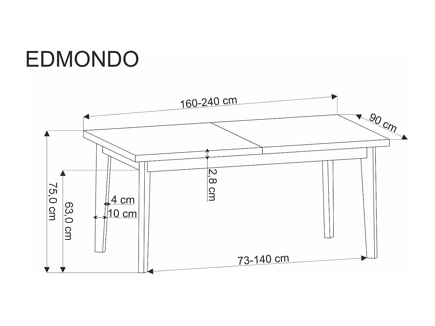 Table à manger Edmondo (90 x 160-240)/Extensible/Bois massif et placage/Marron