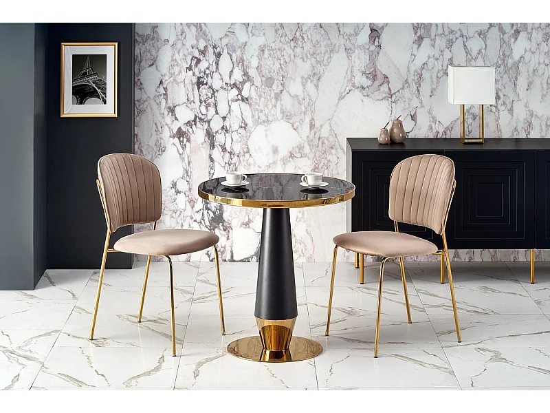 Table à manger Molina (Ø60x74)/Céramique/Noir et Or