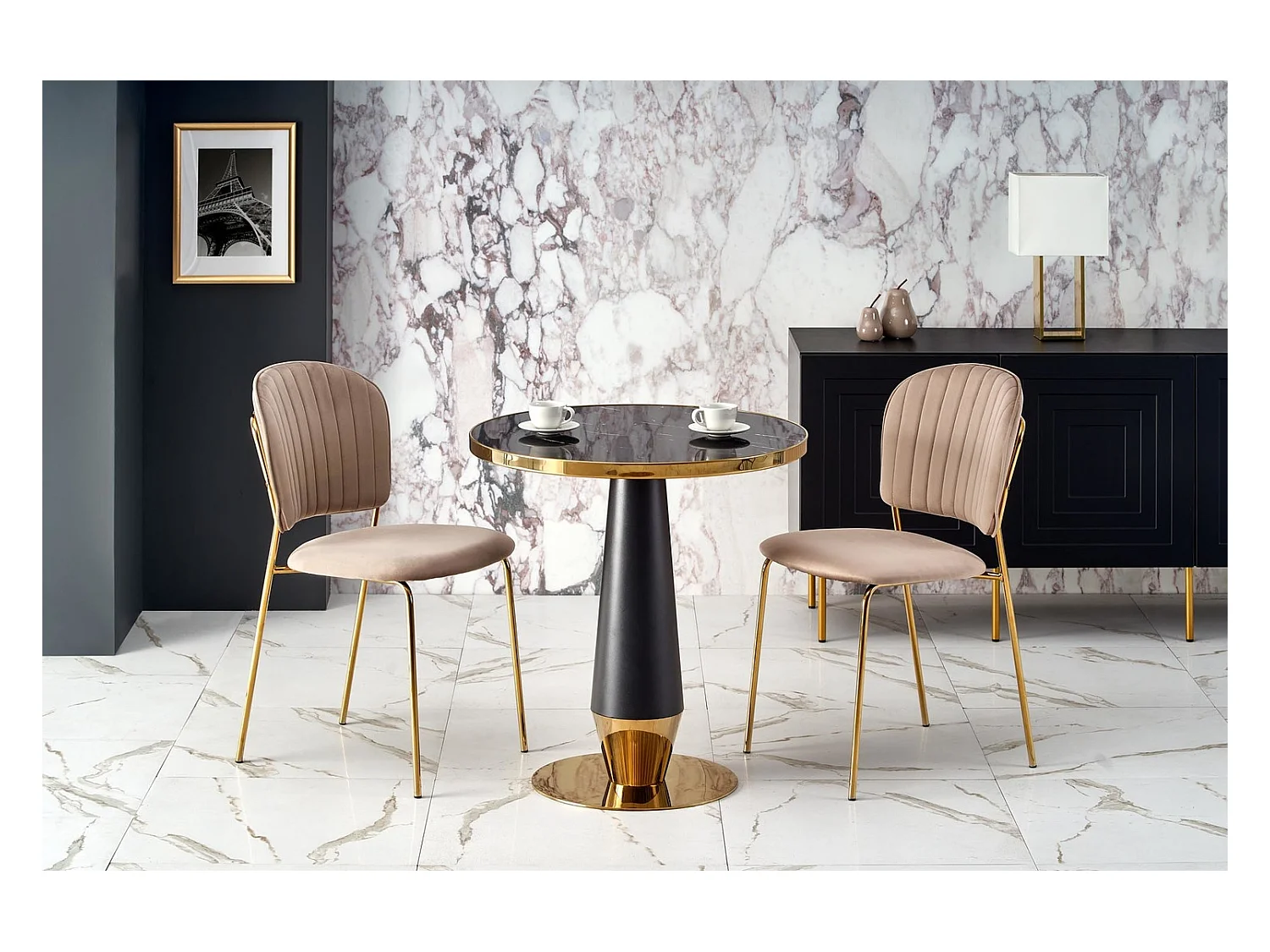 Esstisch Molina (o60x74)/Keramik/Schwarz&Gold