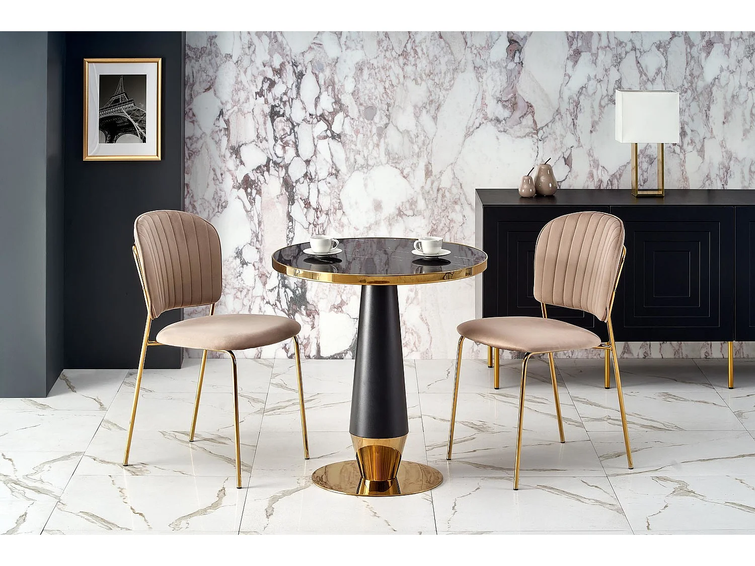 Tavolo da pranzo Molina (o60x74)/Ceramica/Nero e Oro