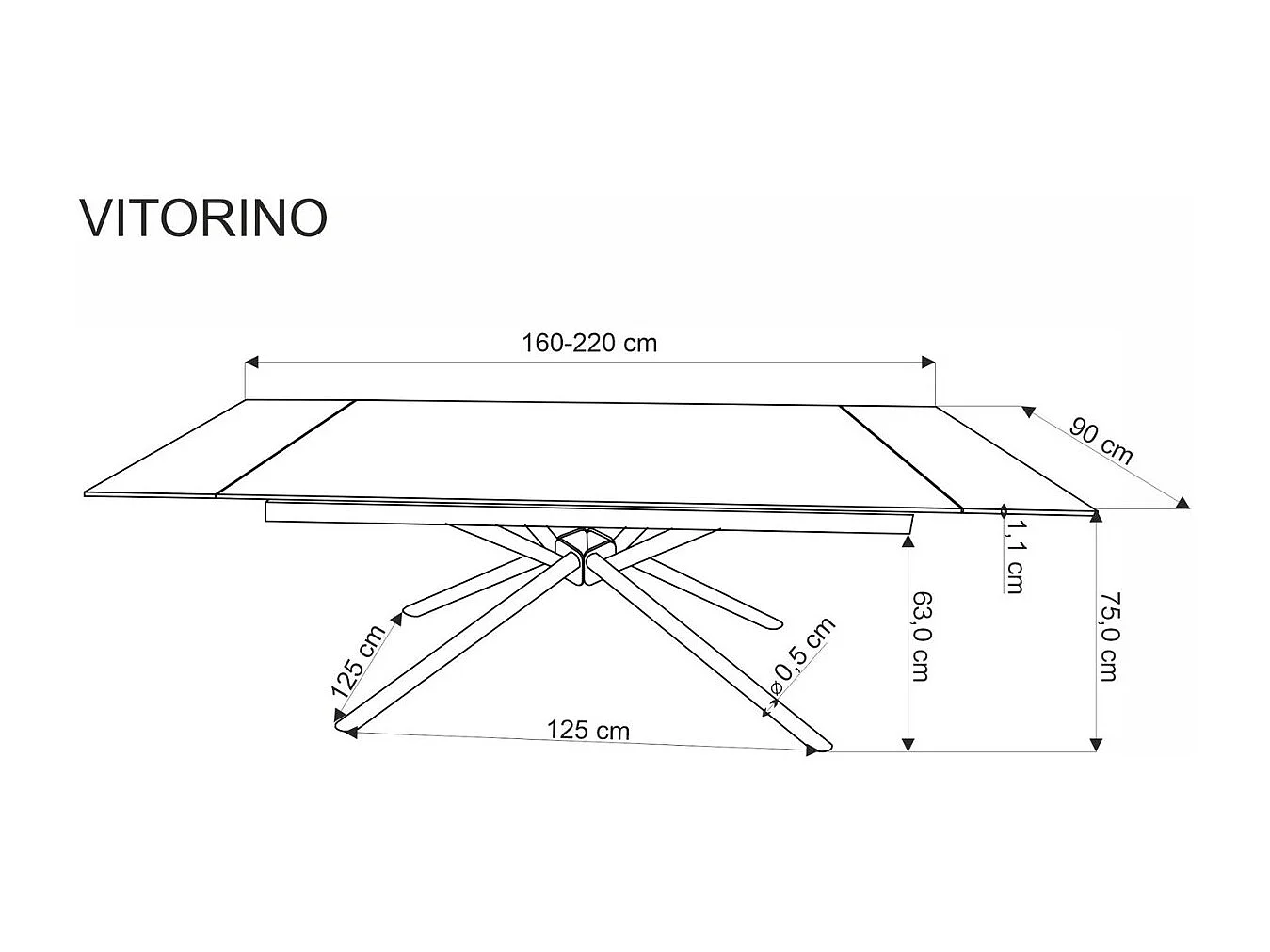 Esstisch Vitorino (90x160-220)/Erweiterbar/Gesinternter Stein/Schwarz