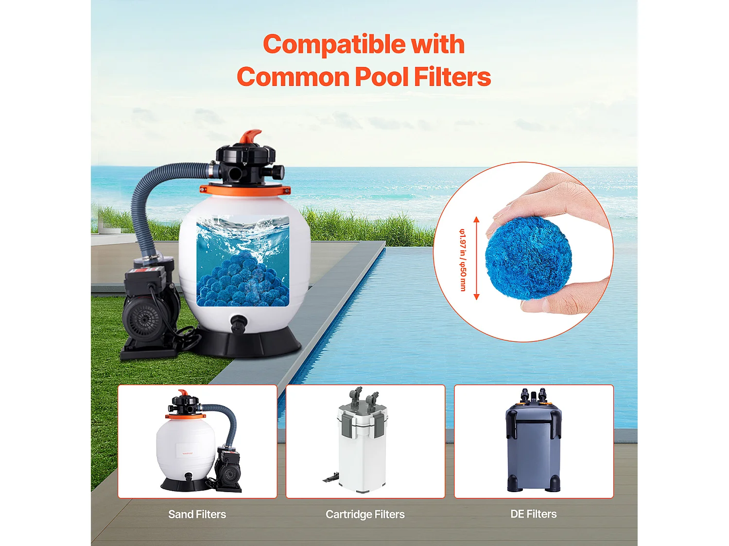 Boules Filtrantes pour Piscine, SucceBuy Boules Filtrantes pour Piscine 0.71 kg Bleu pour Filtre à Sable pour Piscine