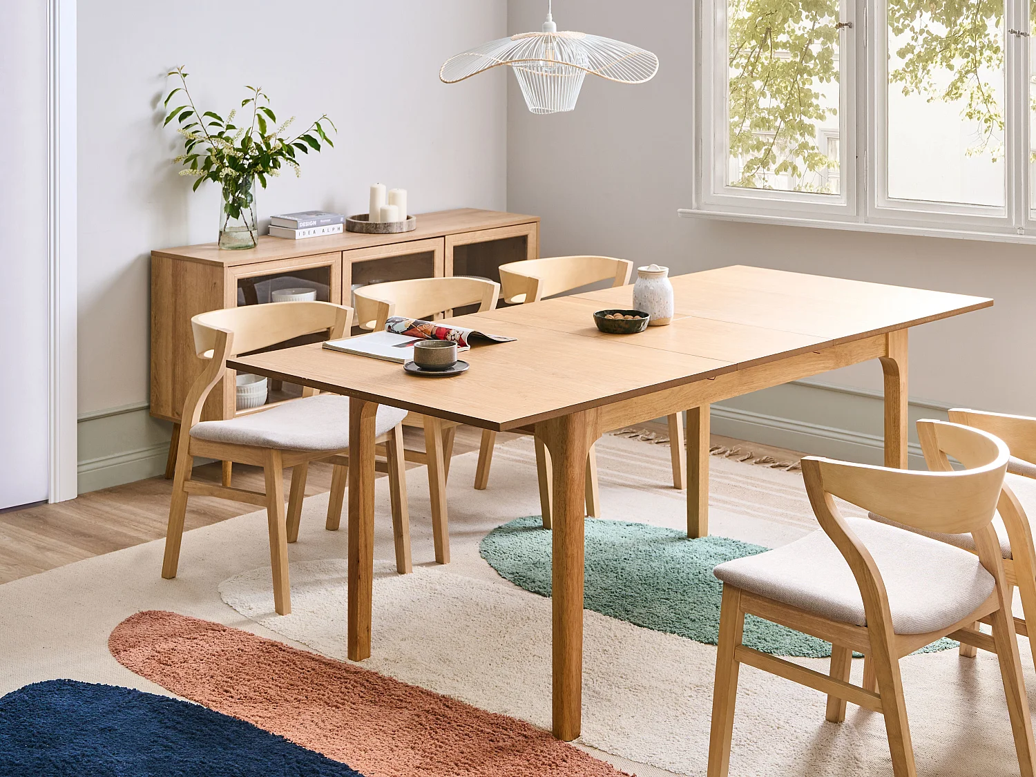 Table de salle à manger extensible DELMAS Frêne clair 160/200 cm 90 cm