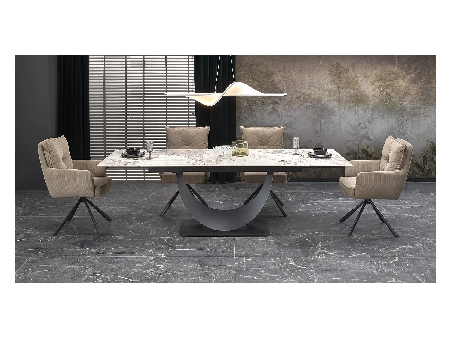 Table à manger Fernando (90x160-240)/Extensible/Céramique/Noir et Gris