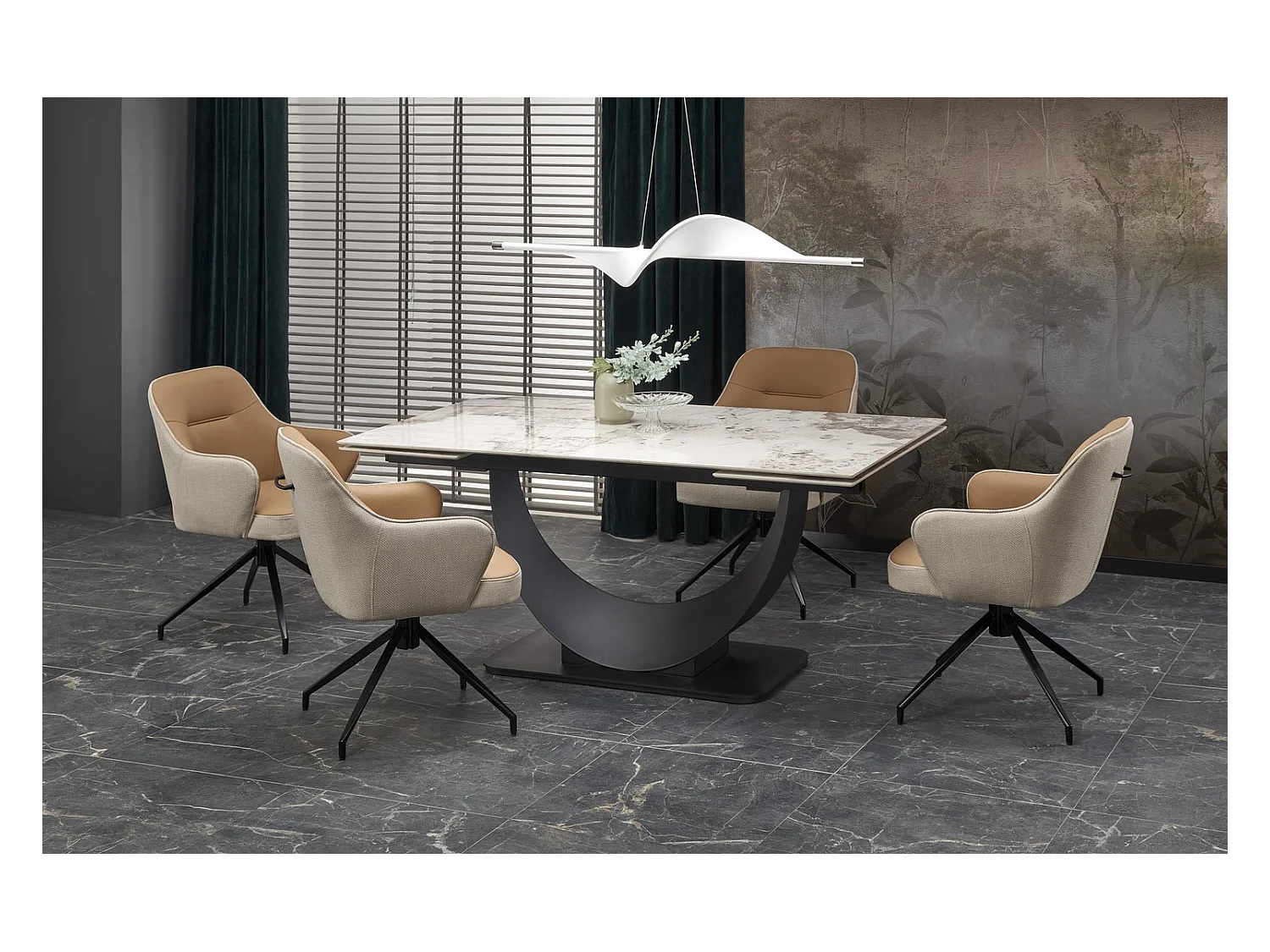 Table à manger Fernando (90x160-240)/Extensible/Céramique/Noir et Gris