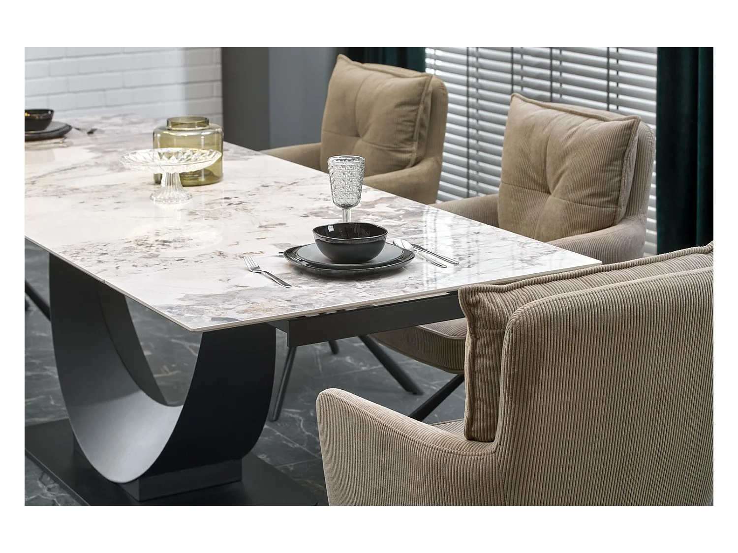 Table à manger Fernando (90x160-240)/Extensible/Céramique/Noir et Gris