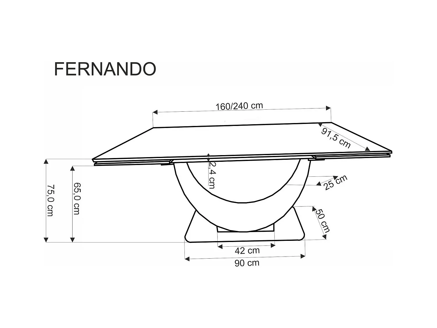 Table à manger Fernando (90x160-240)/Extensible/Céramique/Noir et Gris