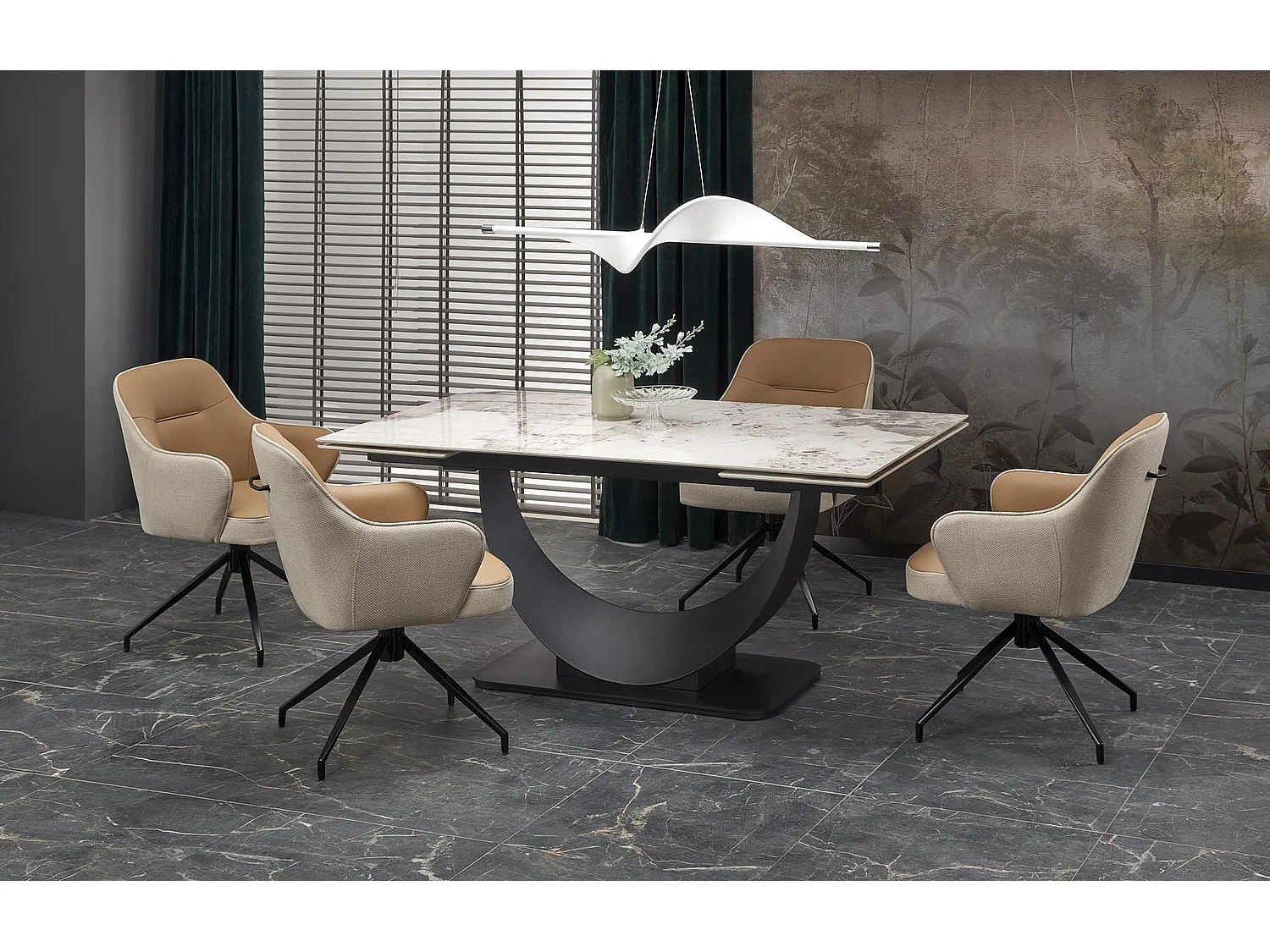 Table à manger Fernando (90x160-240)/Extensible/Céramique/Noir et Gris