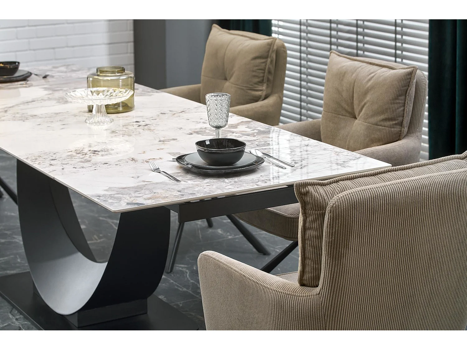 Table à manger Fernando (90x160-240)/Extensible/Céramique/Noir et Gris