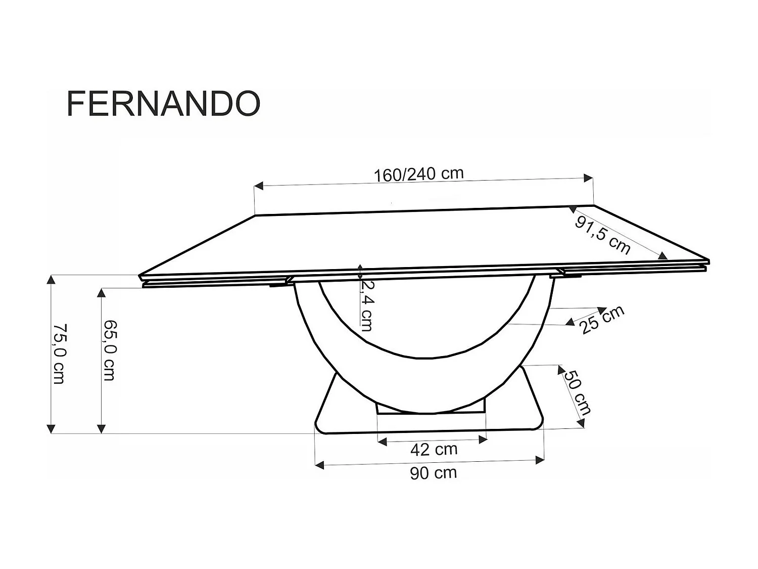 Table à manger Fernando (90x160-240)/Extensible/Céramique/Noir et Gris