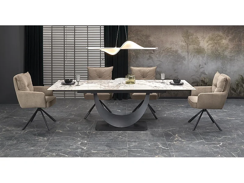 Tavolo da pranzo Fernando (90x160-240)/Allungabile/Ceramica/Nero e Grigio