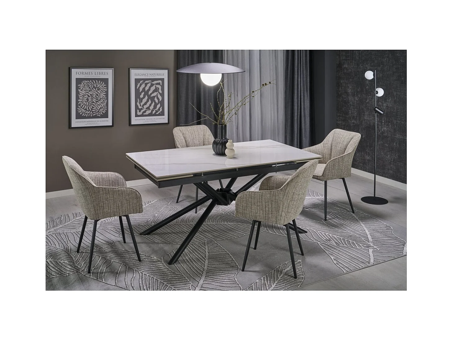 Table à manger Vitorino (90x160-220)/Extensible/Pierre frittée/Blanc