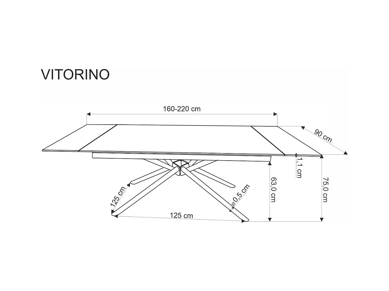 Table à manger Vitorino (90x160-220)/Extensible/Pierre frittée/Blanc