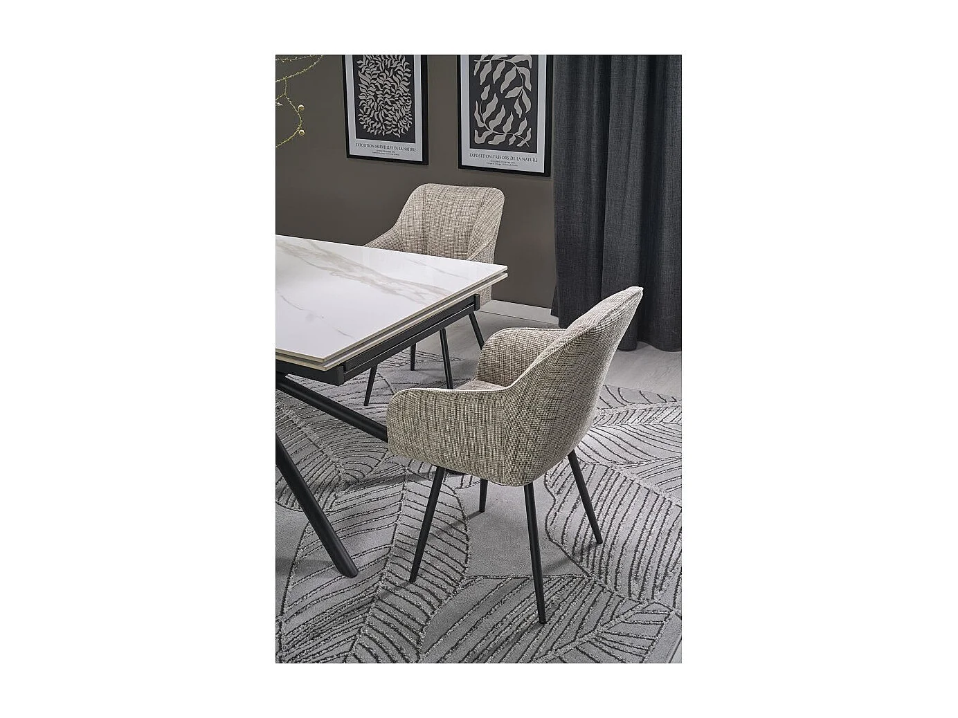 Table à manger Vitorino (90x160-220)/Extensible/Pierre frittée/Blanc