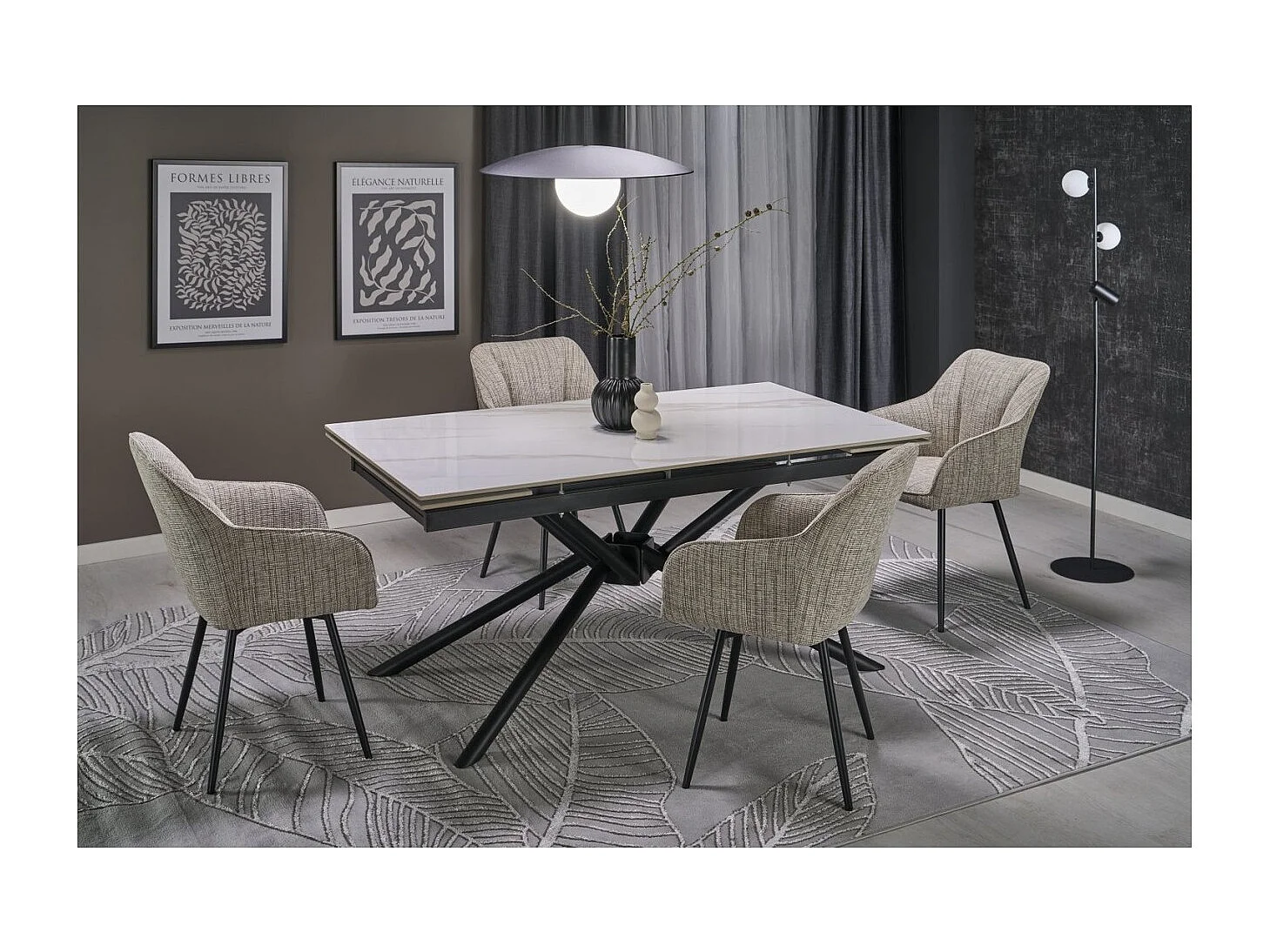 Table à manger Vitorino (90x160-220)/Extensible/Pierre frittée/Blanc