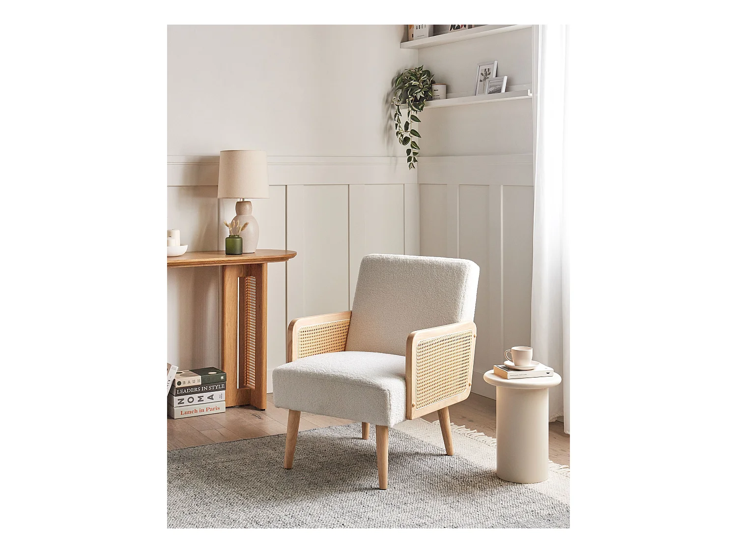 Fauteuil HOJBY Bouclé Blanc cassé